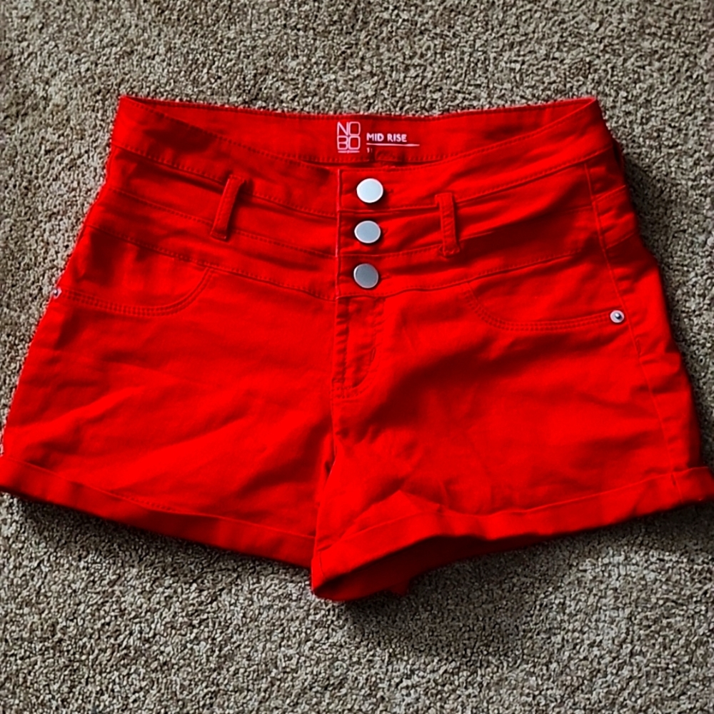 Fire Truck Red Jean Shorts, Nobo Mid Rise